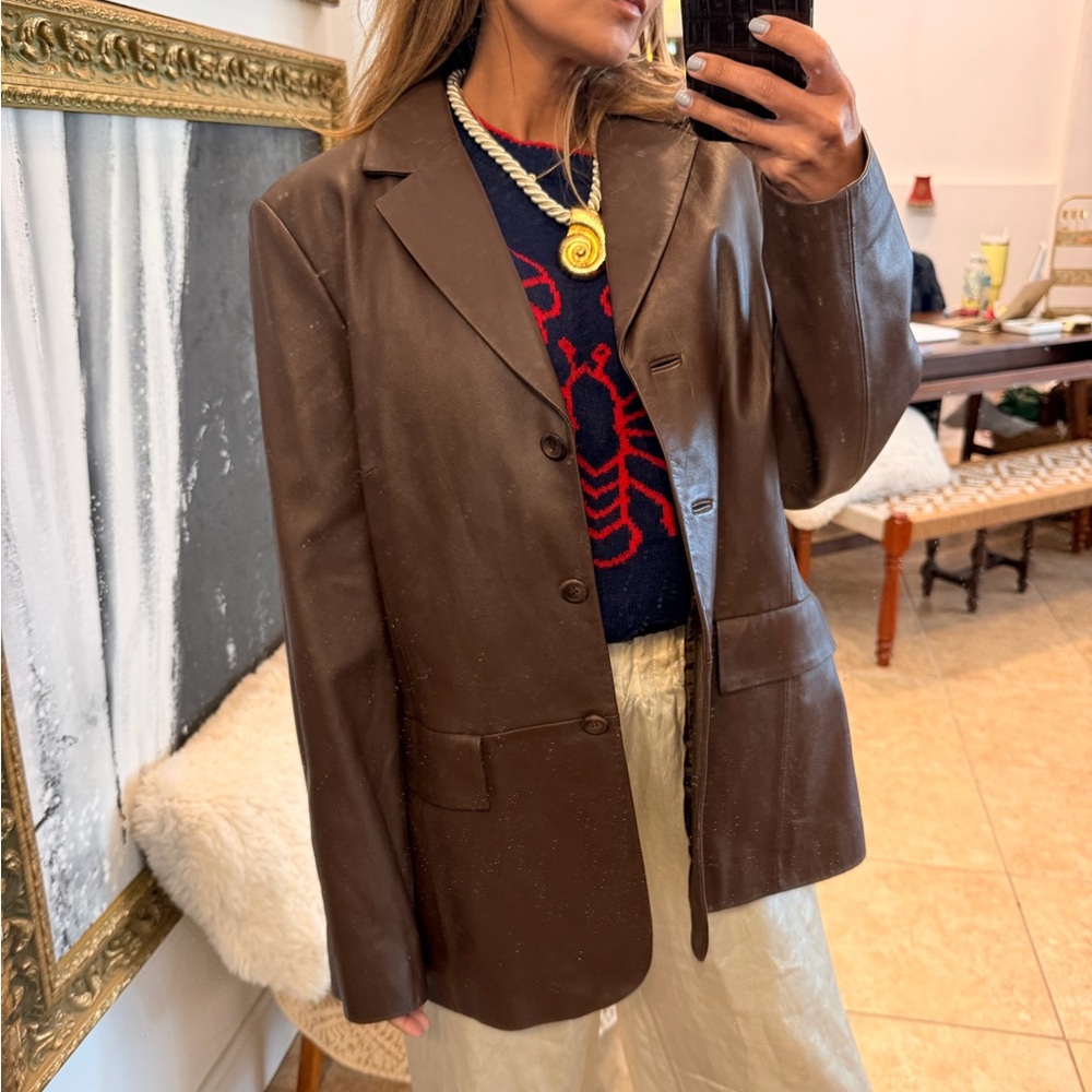 Pendleton Brown Leather Blazer Jacket - image 1